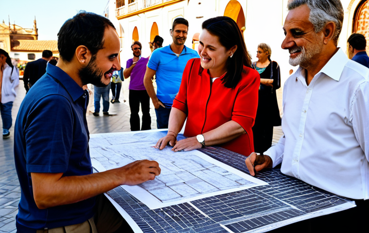 도시계획 실무에서의 커뮤니케이션 중요성 - Community Engagement in Seville**
"A diverse group of fully clothed people, including city planners...