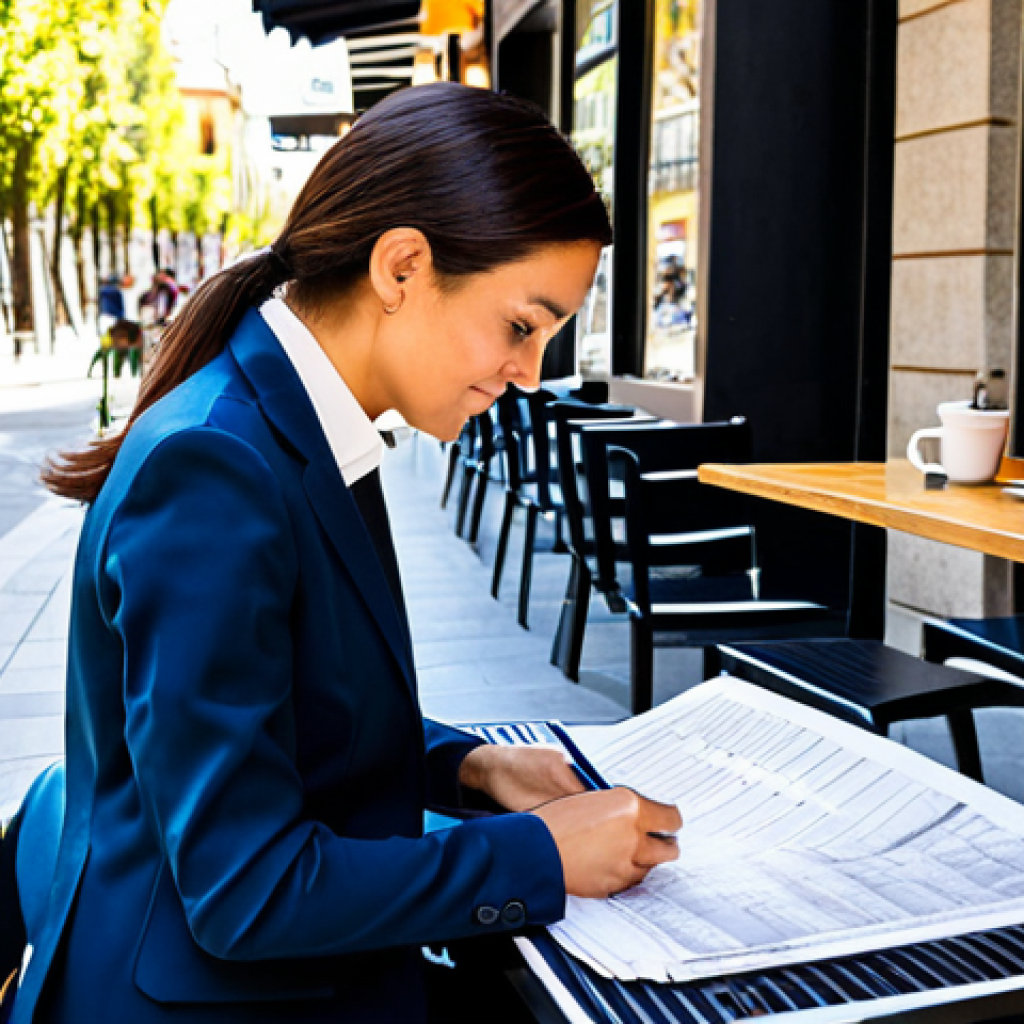 도시계획 업무에서의 타임 관리 기술 - Urban Planner in Madrid**

"A professional female urban planner in a tailored business suit, reviewi...