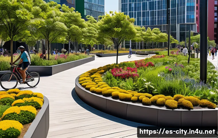 도시계획 전문가 인터뷰 - A vibrant urban park scene in a Latin American city during daytime, featuring lush green spaces with...